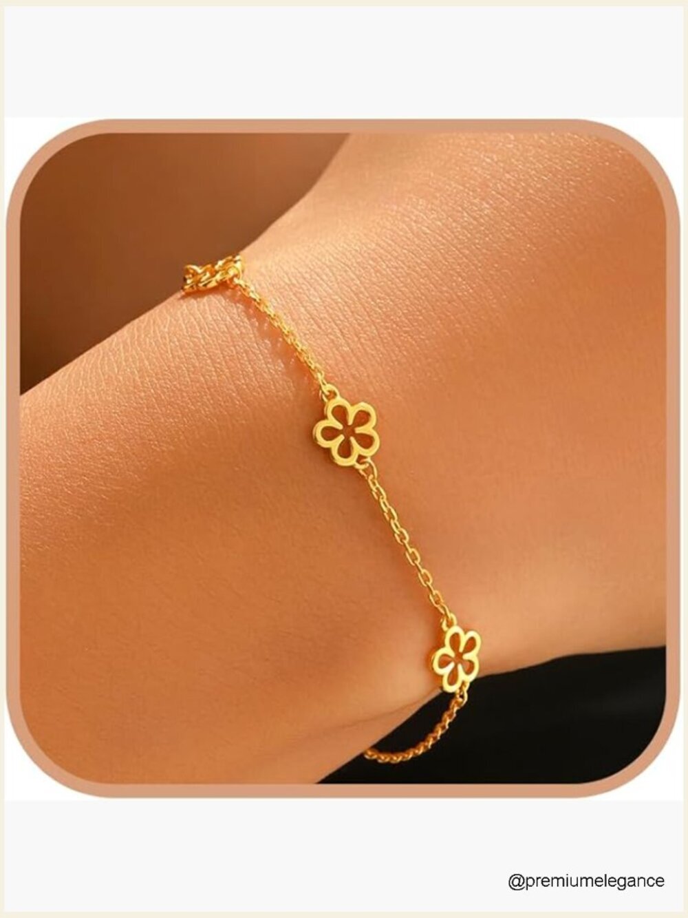 925 Sterling Silver Gold Plated Floral Link Bracelet with Three Flowers